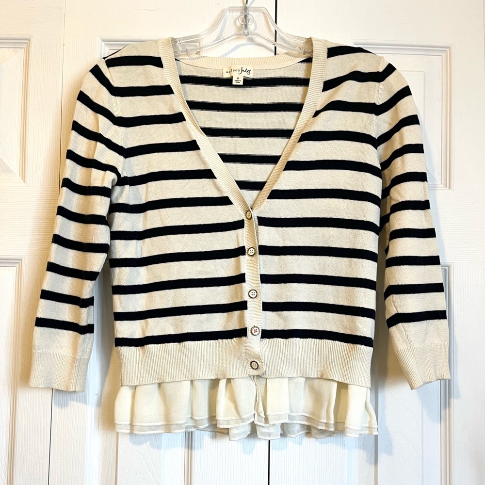 Beige and Black Striped Sweater Button